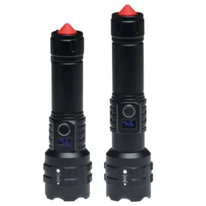 Ion Grit LuminaPro Torch showing adjustable telescopic zoom with digital battery display and 1200 lumen LED output.