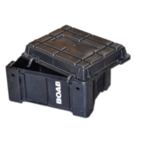 Boab Wolfpack Storage Box standard and high-lid models stacked for 4WD and camping storage