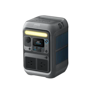 Anker SOLIX C300 quiet portable power station powering devices while camping at night