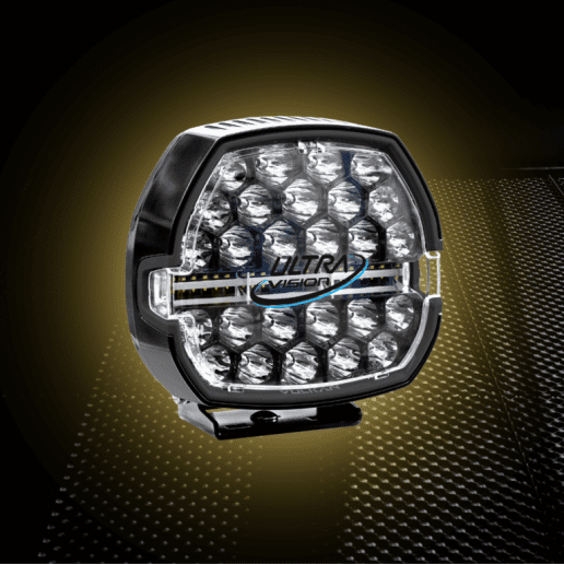 Ultra Vision VULKAN LED Driving Light single front view with adjustable beam technology