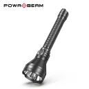 Powa Beam Asteroid V2 Rechargeable LED Torch > 4wd Lights and Camping Online Store PowerBeam tactical flashlight with knurled grip and textured body, angled diagonally on white background