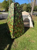 4 person and shower tents1_compressed > 4wd Lights and Camping Online Store Portable shower tent set up beside camping tent for a complete campsite setup