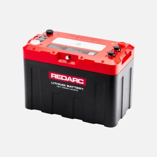 Redarc Redlab Icon Lithium Battery range including 100Ah, 200Ah and 300Ah models with built-in display and IP67-rated design.
