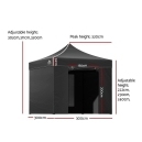 Pop up gazebo 3x3m size diagram showing 300 x 300cm canopy coverage and height options