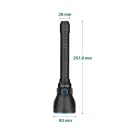 Olight Javelot Turbo 2 dimensions showing 257.6mm length and 63mm head diameter