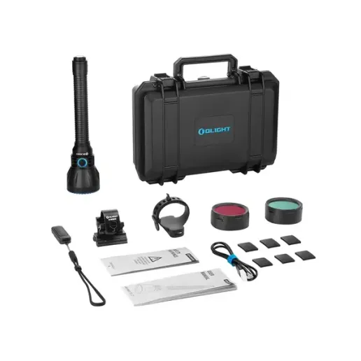 Olight Javelot Turbo 2 Hunter’s Kit with torch, storage case, filters, remote and accessories