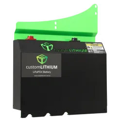 Custom Lithium Ford Ranger Dual Battery front view with green mounting bracket