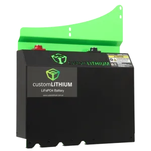 Custom Lithium Ford Ranger Dual Battery front view with green mounting bracket