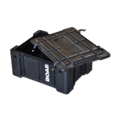 Boab Wolfpack Storage Box standard and high-lid models stacked for 4WD and camping storage