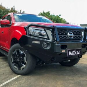 Nissan NP300 2020+ fitted with GEN II steel bull bar with recovery points and DRL indicator compatibility