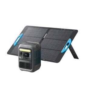 Anker SOLIX C300 portable power station charging from 100W solar panel for camping