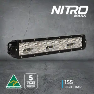 “Ultra Vision NITRO Maxx 155W 18-inch LED Light Bar on 4WD, 1100M beam, 170° spread, 4500K/5700K, made in Australia.”