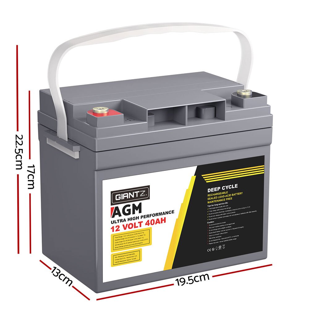 AGM 12V 40Ah Golf Buggy Battery showing compact design with carry handle, perfect for golf buggies, camping setups and portable 12V power