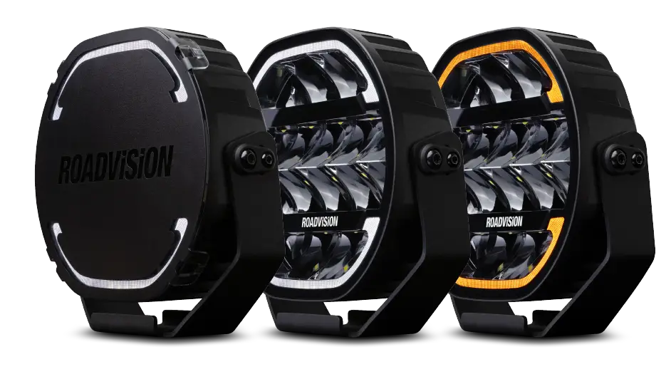 Roadvision Dynamilux 8in LED Driving Lights with white and amber dynamic DRL and protective cover