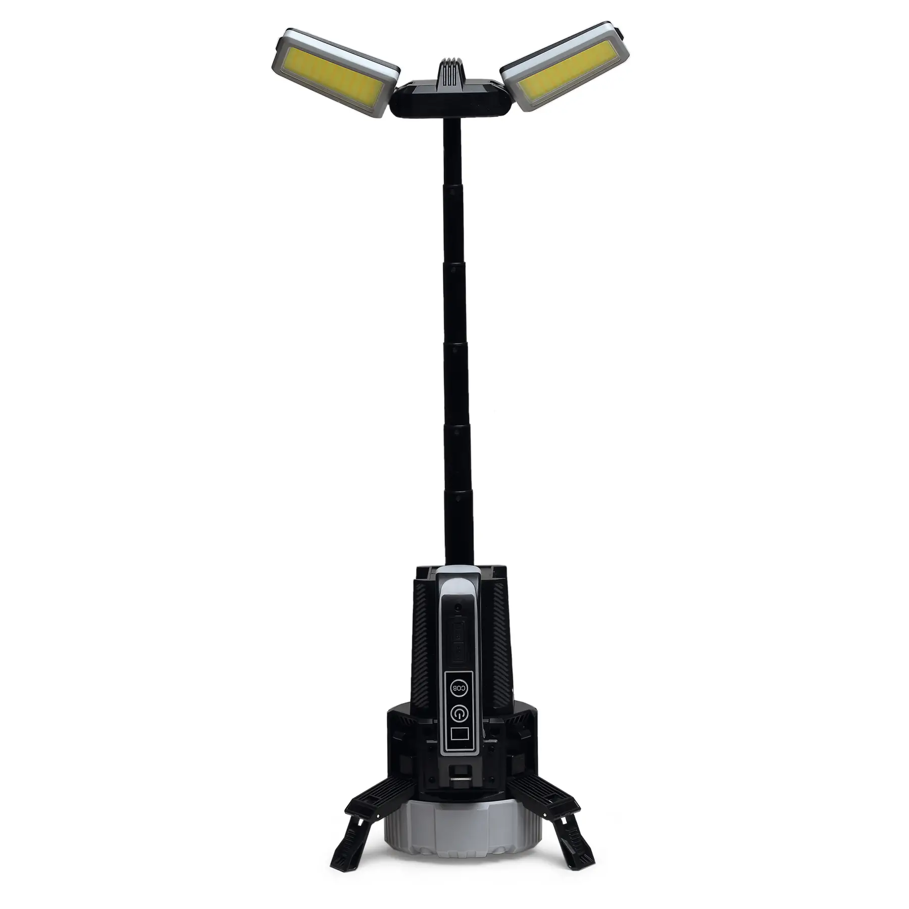 Rechargeable Camping Light with telescopic stand and adjustable LED floodlights for campsite lighting