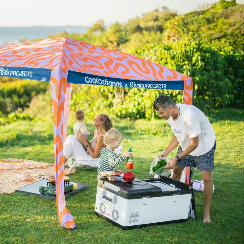Evakool 80L Down Under3 > 4wd Lights and Camping Online Store Evakool 80L Down Under II Dual Zone Fridge Freezer at family campsite