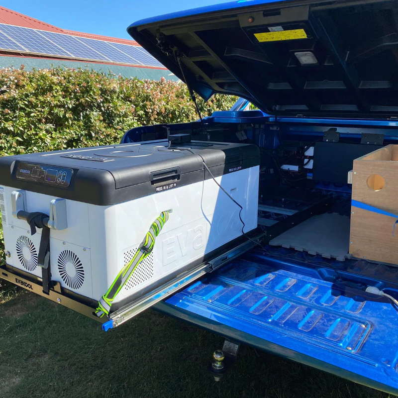 Evakool 80L Down Under5 > 4wd Lights and Camping Online Store Evakool 80L Down Under II Dual Zone Fridge Freezer on fridge slide