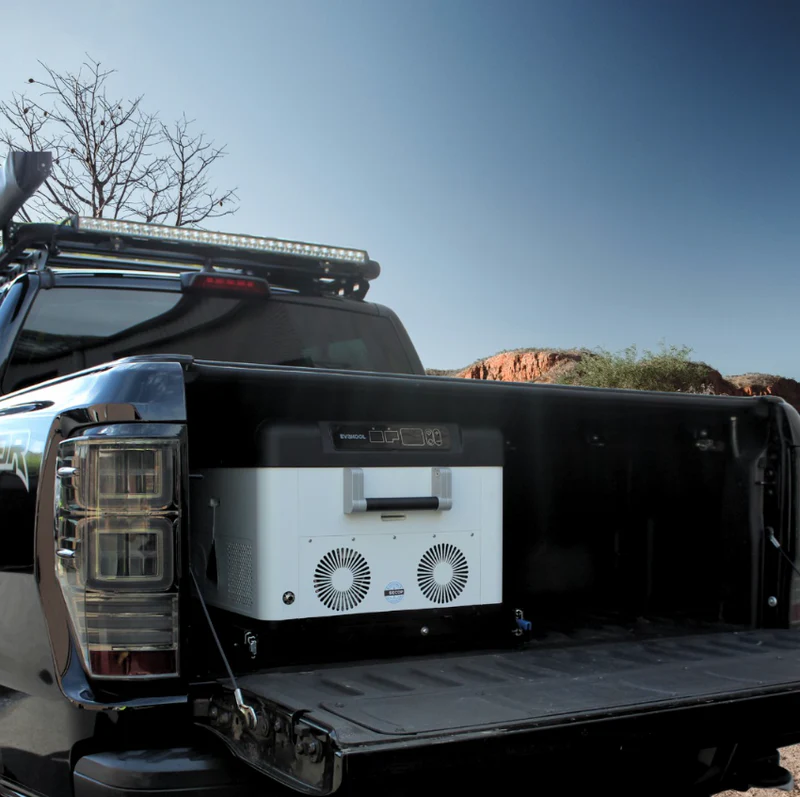 Evakool 80L Down Under7 > 4wd Lights and Camping Online Store Evakool 80L Down Under II Dual Zone Fridge Freezer installed in ute tray